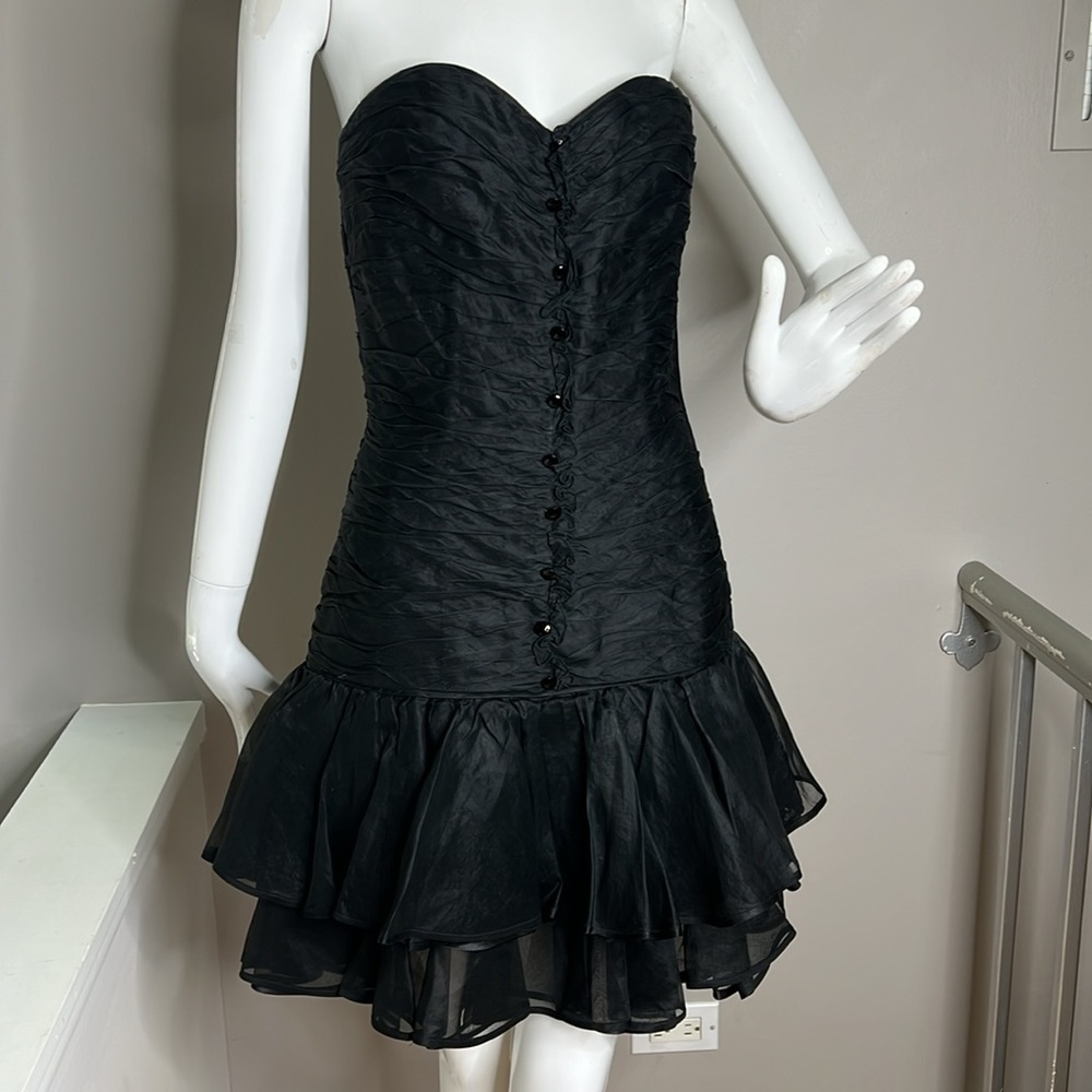 Ungaro Paris Sz 8 Vintage 1980’s Toole Silk Strapless Bustier Short Dress